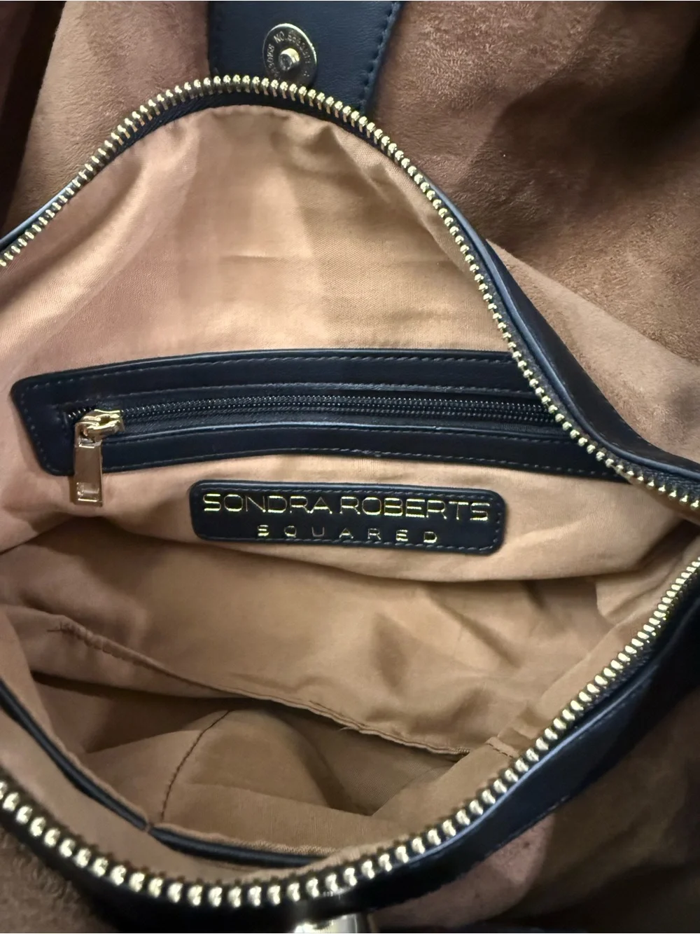 Sondra Robert’s Squared Black Pebble Leather Convertible Hobo Bag